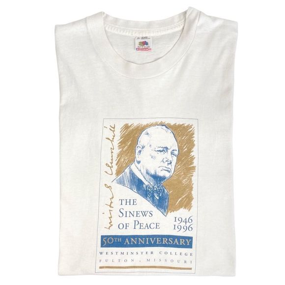 Fruit of the Loom Other - Vintage 90s Winston Churchill The Sinews Of Peace Single Stitch Tee